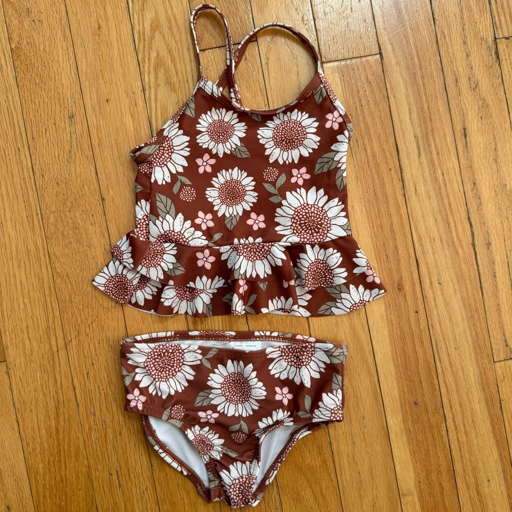 Carters Baby‎ Girl Sunflower Tankini Swimsuit Set Rust Brown Floral 9M 1N058410